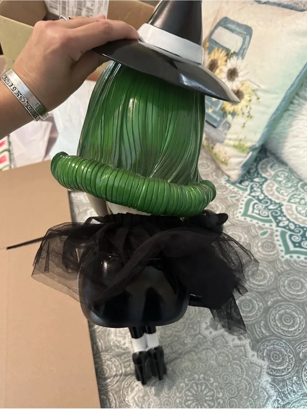 Bella Luxx Green-Haired Witch Figurine with Black & White Stripes